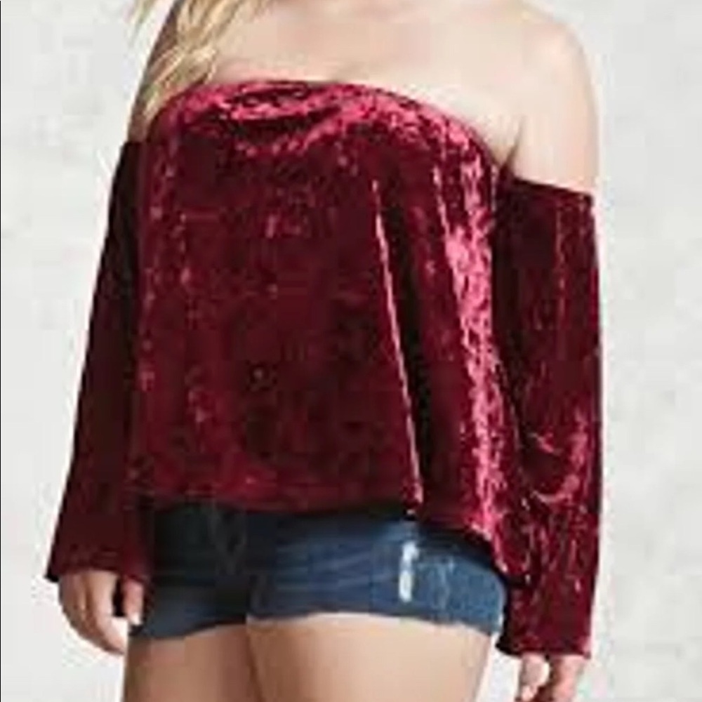 Maroon Velvet Off The Shoulder Top